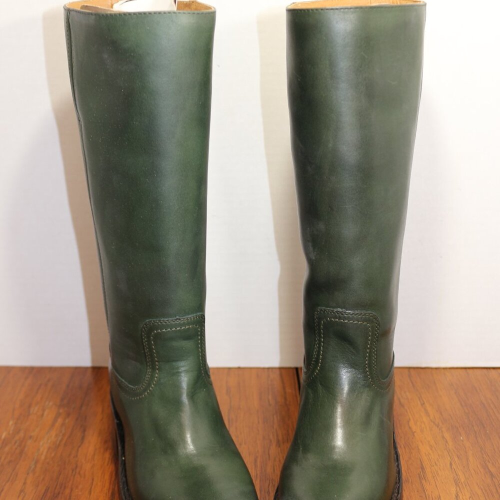 Frye Tall Leather Heeled Boots in Deep Green